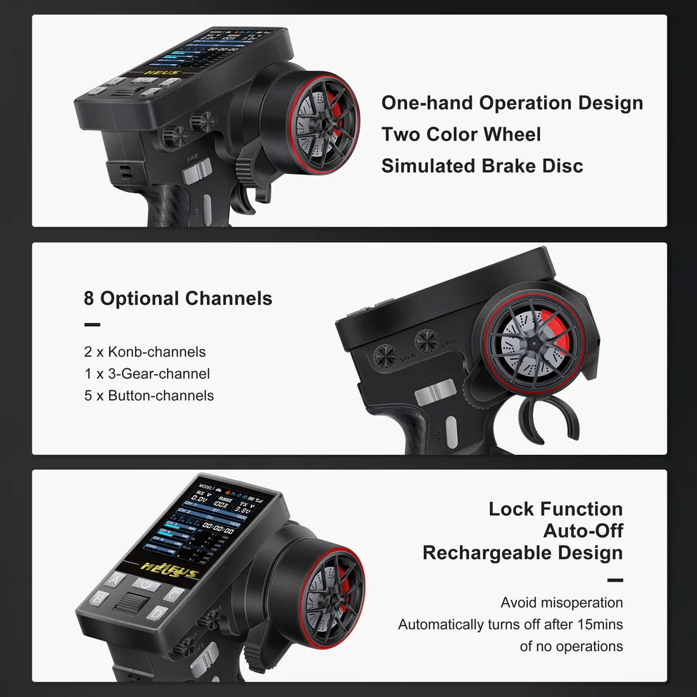 MEUS Racing ME-10B RC Transmitter 8CH 2.4GHz & Receiver with Coach Mode for 1/8 1/10 1/18 1/24 TRX4 TRX4M SCX10 SCX24 - Black