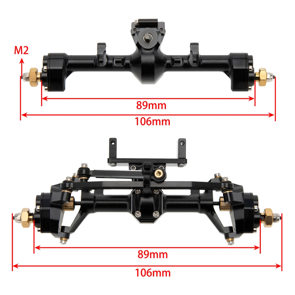 MEUS RACING 1/24 Scale Aluminum Alloy Axles Front and Rear Portal Axle Housing Assembly w/New C Knuckle for Axial SCX24 90081 C10 Jeep Upgrade Parts - BLACK