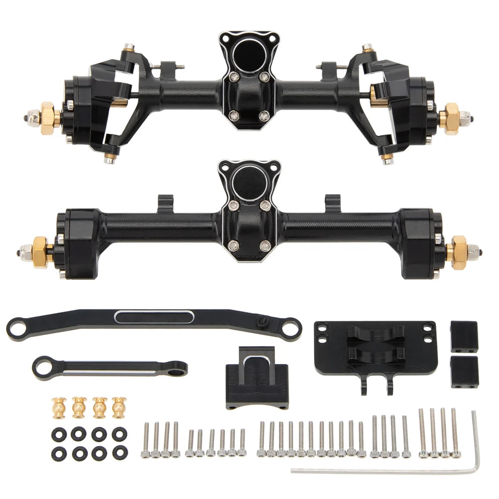 MEUS RACING 1/24 Scale Aluminum Alloy Axles Front and Rear Portal Axle Housing Assembly w/New C Knuckle for Axial SCX24 90081 C10 Jeep Upgrade Parts - BLACK