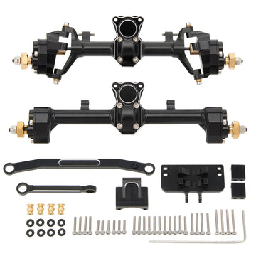 MEUS RACING 1/24 Scale Aluminum Alloy Axles Front and Rear Portal Axle Housing Assembly w/New C Knuckle for Axial SCX24 90081 C10 Jeep Upgrade Parts - BLACK