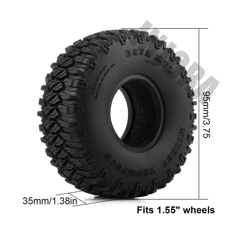 INJORA 1.55" 90*35mm Soft Rubber Wheel Tires For 1/10 RC Rock Crawler - HeliDirect