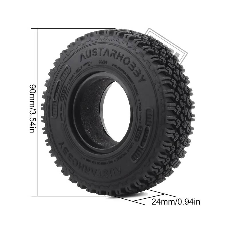 INJORA 1.55" 90*24mm Soft Rubber Terrain Wheel Tires for 1/10 RC Crawler - HeliDirect