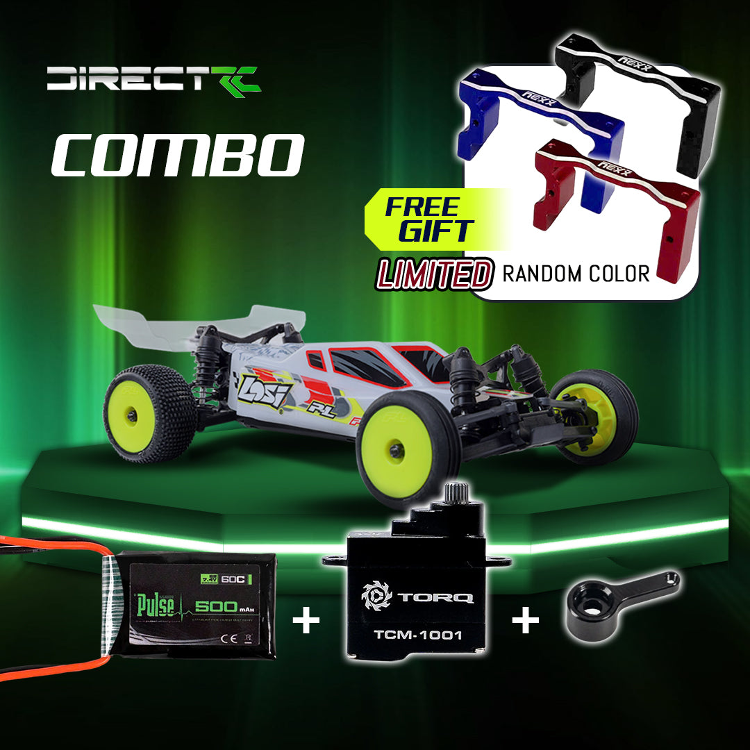 Losi 1/24 Micro-B 2WD Buggy RTR (White) With TORQ Coreless Titanium Gear 7g Micro Servo, aluminum servo horn, Servo Mount & PULSE 500mah 2S 7.4V 60C LiPo Battery - Big Savings $19.52 Off