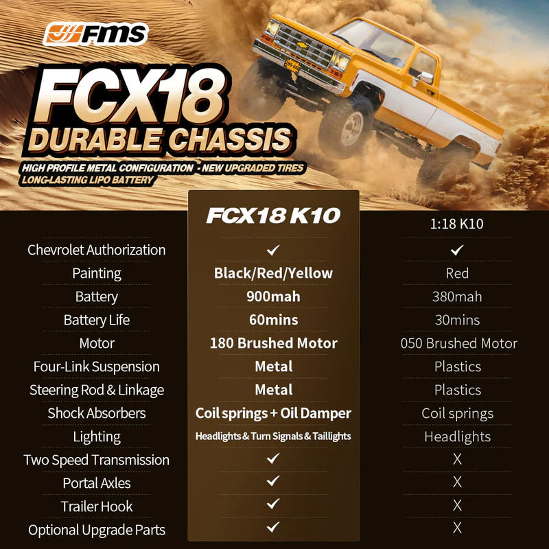 FMS 1:18 FCX18 Chevrolet K10 RTR - YELLOW - HeliDirect