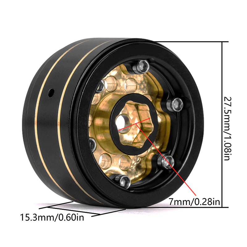 INJORA 1.0" 39g/Pcs Brass Beadlock Wheels Negative Offset 2.65mm For 1/24 1/18 RC Crawlers - HeliDirect