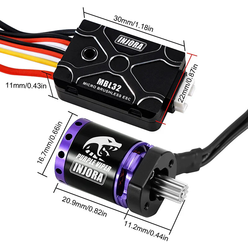 INJORA Micro Brushless MBL32 ESC & 1721 Purple Viper Motor for 1/18 TRX4M Ascent-18