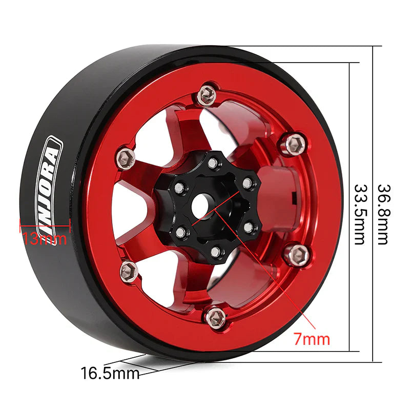 INJORA 1.3" -5.25mm Offset Aluminium Beadlock Wheels for 1/24 1/18 RC Crawler (W1313)