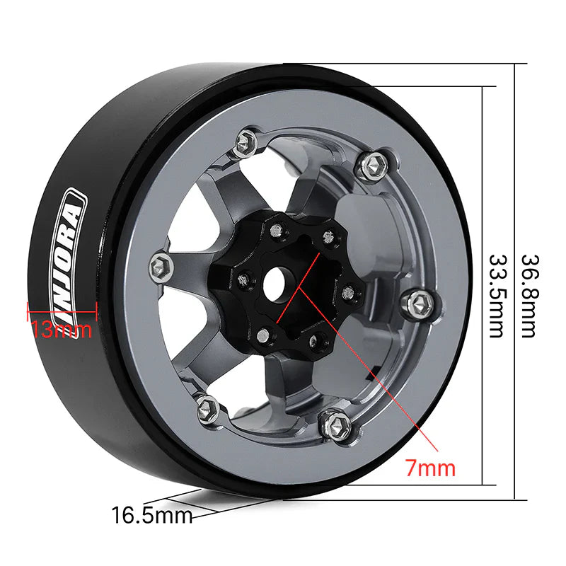 INJORA 1.3" -5.25mm Offset Aluminium Beadlock Wheels for 1/24 1/18 RC Crawler (W1313)