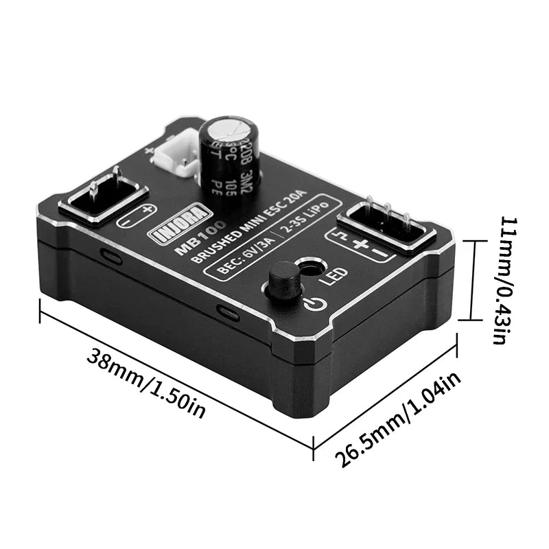 INJORA MB100 Brushed Mini ESC 20A For 1/24 1/18 RC Crawlers - HeliDirect
