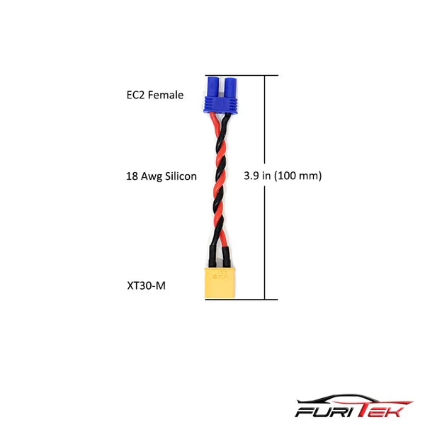 HIGH QUALITY XT30 MALE TO EC2 FEMALE CONVERSION CABLE - HeliDirect
