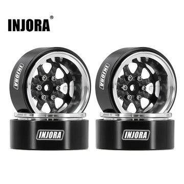 INJORA 1.3" ModuWheel Silver Beadlock Wheels Negative Offset For 1/18 1/24 RC Crawlers - 8 SPOKE SILVER WHEELS