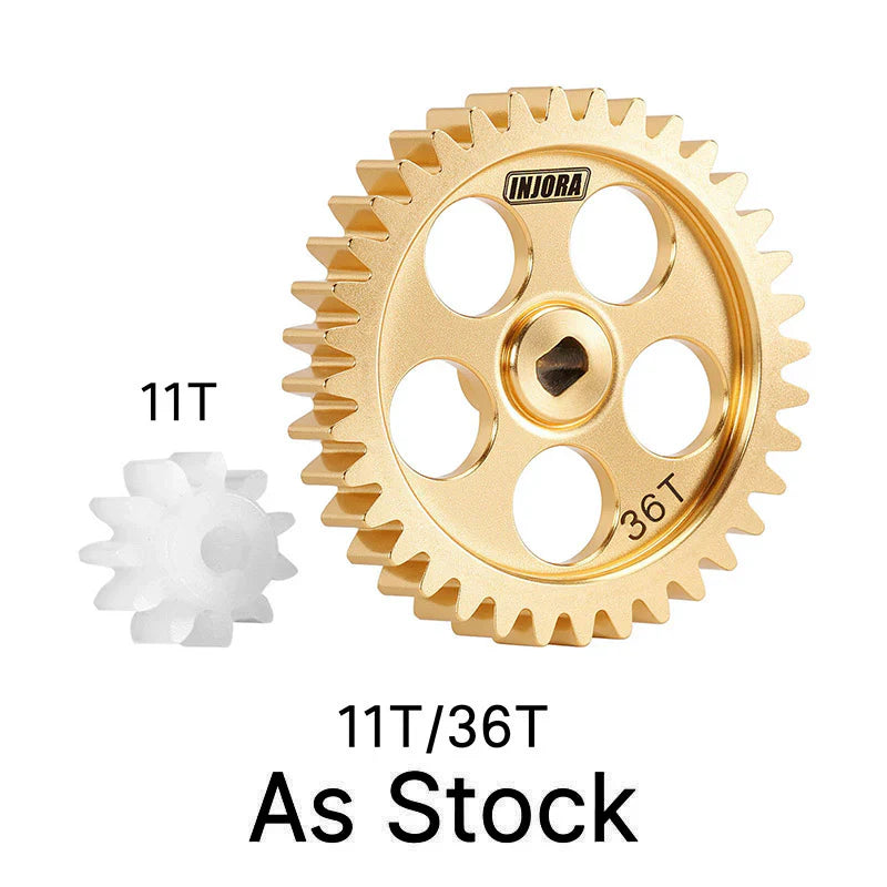 INJORA Brass Transmission Main Gear with Plastic Motor Pinion for 1/24 Losi Micro-B - 11T/36T Gears (As Stock)