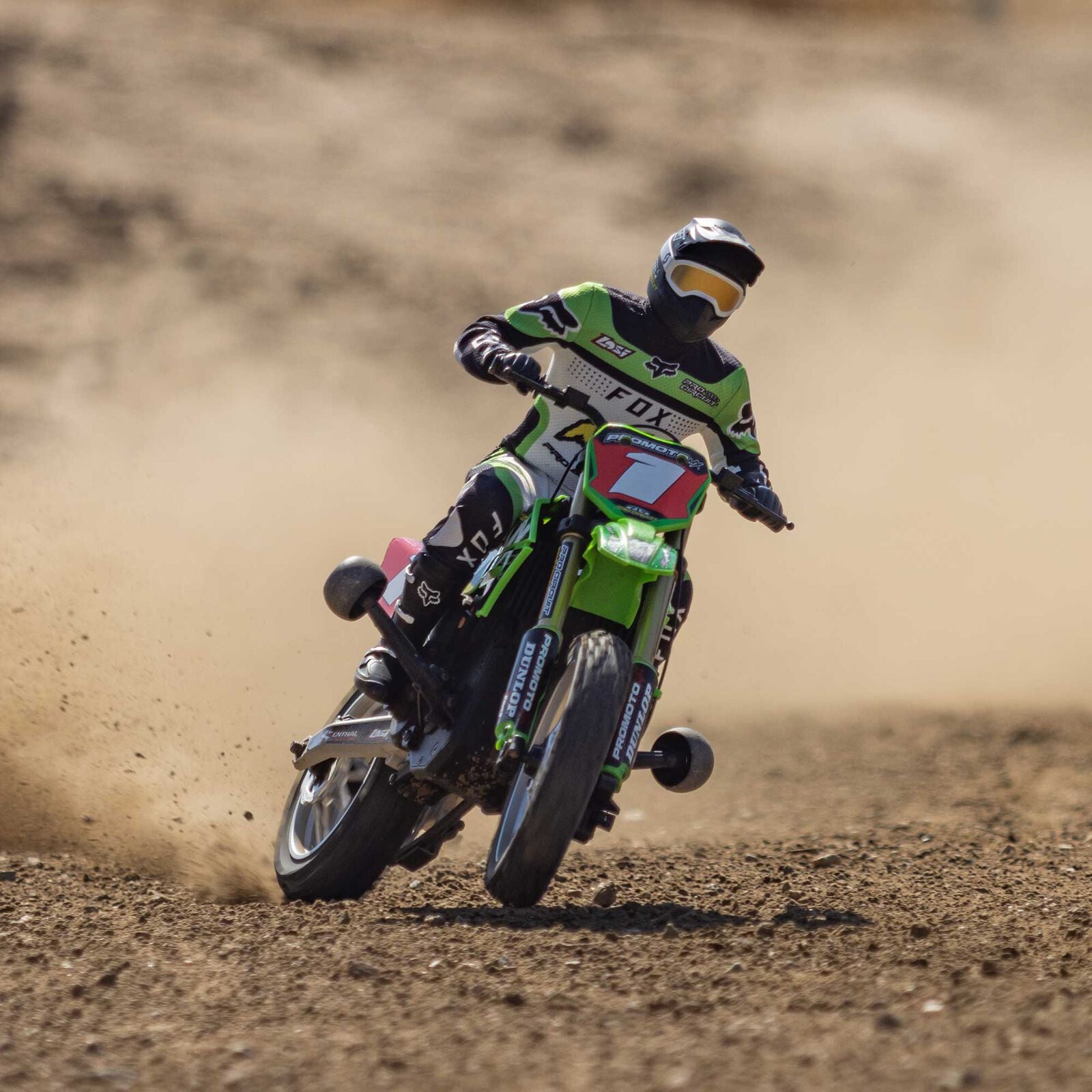 Losi 1/4 Promoto-MX Motorcycle RTR with Battery and Charger, Pro Circuit - GREEN - HeliDirect