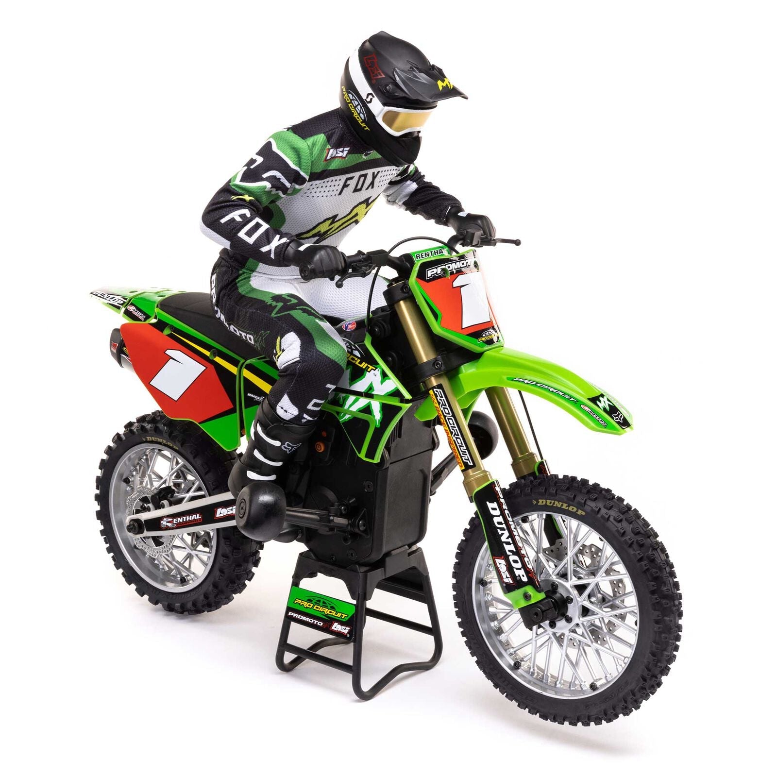 Losi 1/4 Promoto-MX Motorcycle RTR with Battery and Charger, Pro Circuit - GREEN - HeliDirect