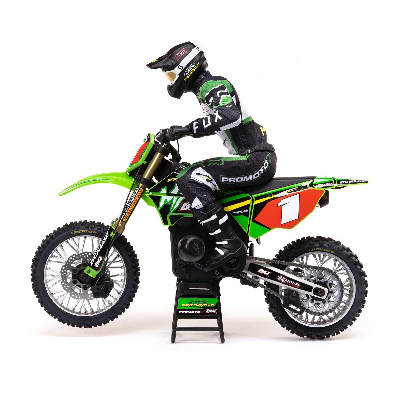 Losi 1/4 Promoto-MX Motorcycle RTR with Battery and Charger, Pro Circuit - GREEN - HeliDirect