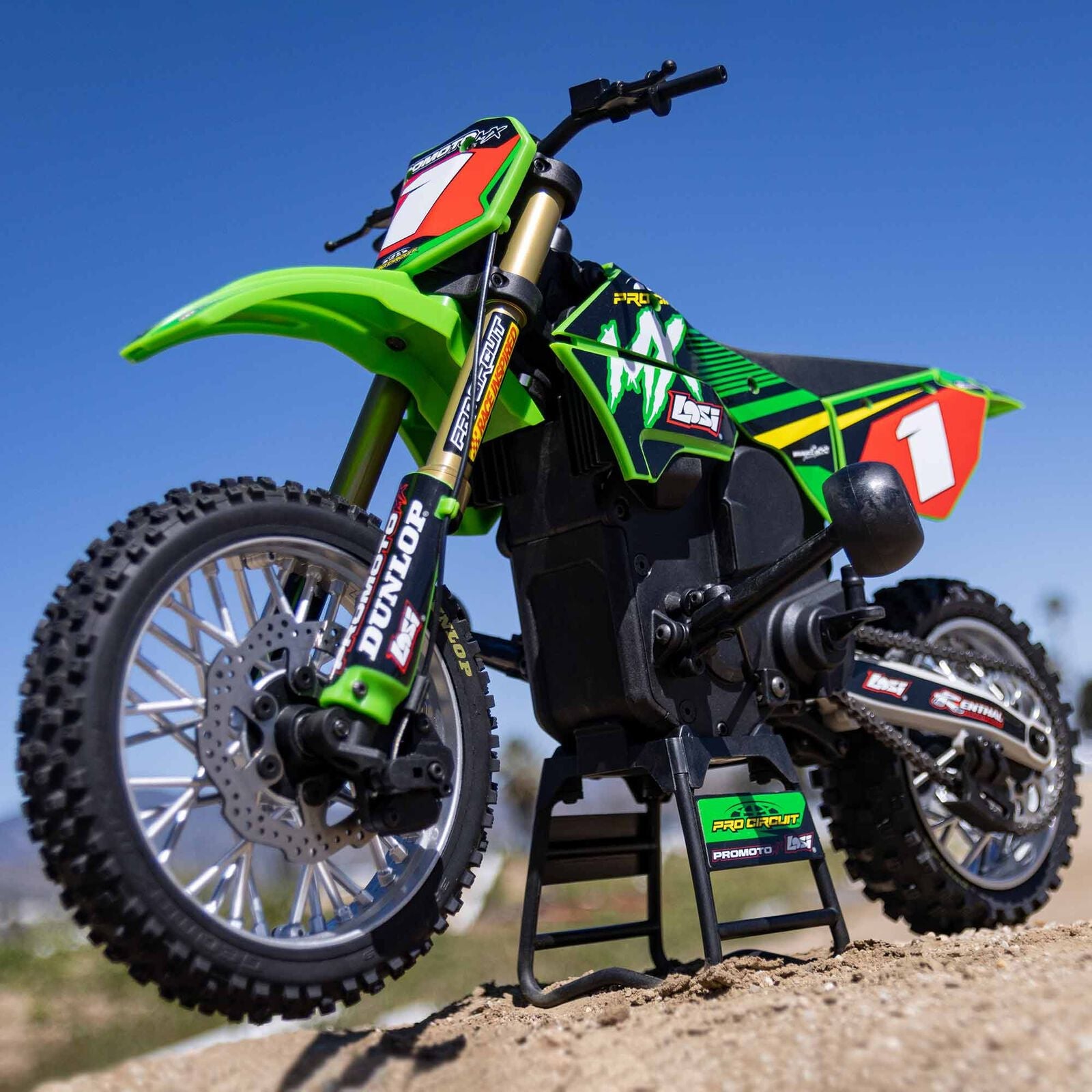 Losi 1/4 Promoto-MX Motorcycle RTR with Battery and Charger, Pro Circuit - GREEN - HeliDirect