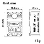 MEUS Racing ME32 Brushless ESC for 1/24 SCX24 1/18 TRX4M REDCAT ASCENT-18