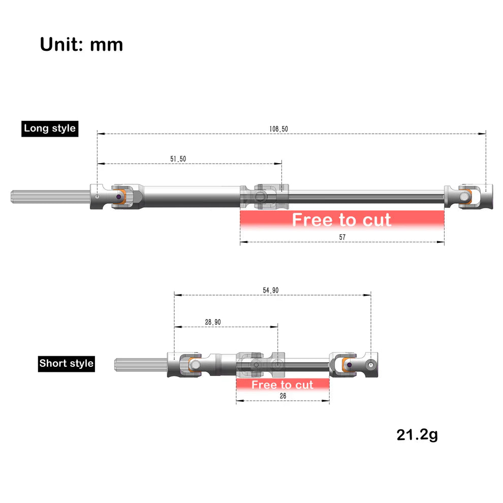 MEUS Racing Metal SCX24 Cuttable Drive Shaft for Axial SCX24