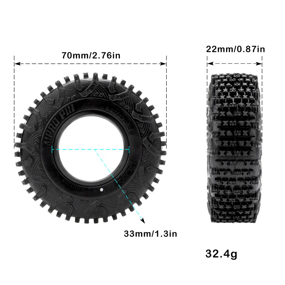 MEUS Racing 1.3" Tires MS6 Super Soft & Sticky Rubber Tires for 1/18 TRX4M 1/24 SCX24 FCX24 AX24 - Mpro Pin M1302