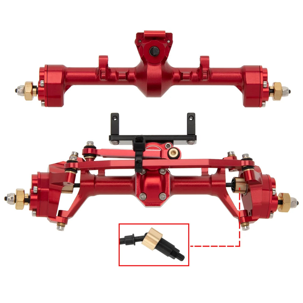 MEUS RACING 1/24 Scale Aluminum Alloy Axles Front and Rear Portal Axle Housing Assembly w/New C Knuckle for Axial SCX24 90081 C10 Jeep Upgrade Parts - RED