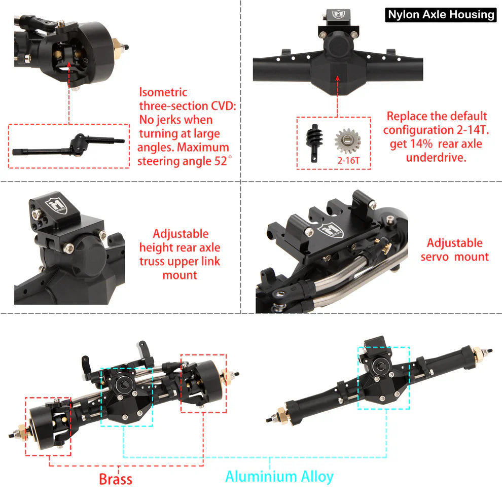 MEUS Racing Plastic Nylon Isokinetic 3-Section CVD Front Rear Axles Maximum Steering Angle 52° +5MM for SCX24 Deadbolt C10 JLU Gladiator Bronco