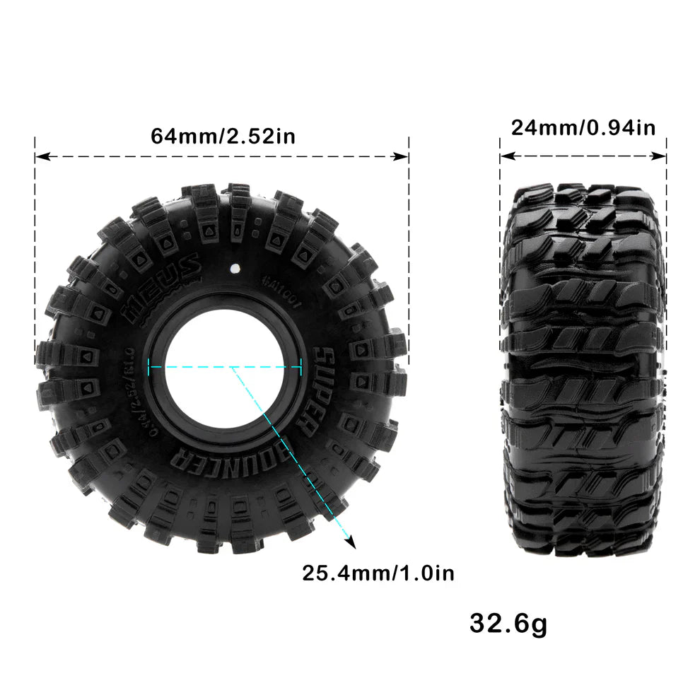 MEUS Racing 1.0-inch RC Rubber Tire Set MS6 RC Tire For 1/18 TRX4M 1/24 SCX24 FCX24 AX24 - Super Bouncing M1001