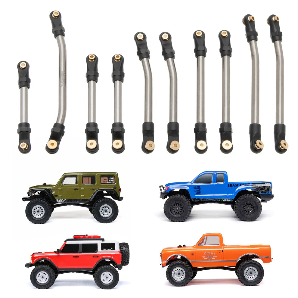 MEUS Racing Metal High Clearance Chassis & Steering Links for 1/24 SCX24 C10 Bronco Wrangler