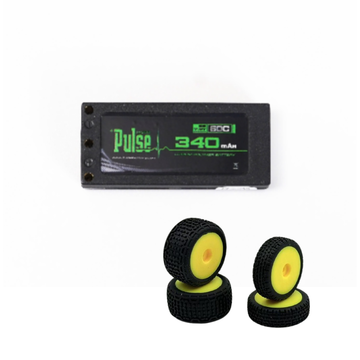 COMBO PULSE 340mah 2S 7.6V 60C LiHV Hardcase Battery +  HobbyPlus Premounted Front / Rear Tires (Yellow)
