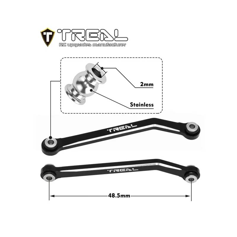 TREAL High Clearance Links - Alu 7075 Chassis Lower Linkages For 1/24 FMS FCX24 (Black) - HeliDirect