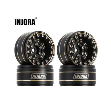INJORA 1.0" Black Brass Beadlock Wheel Rims Deep Dish Negative Offset 3.15mm For 1/24 RC Crawlers (4) - HeliDirect