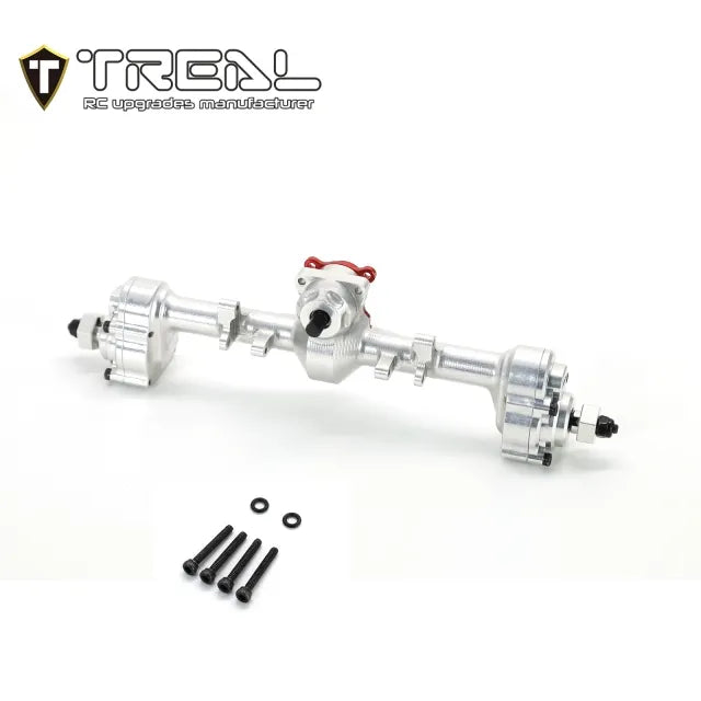 TREAL SCX24 Rear Portal Axles Complete Kit, Aluminum 7075 CNC Machined Axle Housing for Axial 1/24 SCX24 - SILVER - HeliDirect