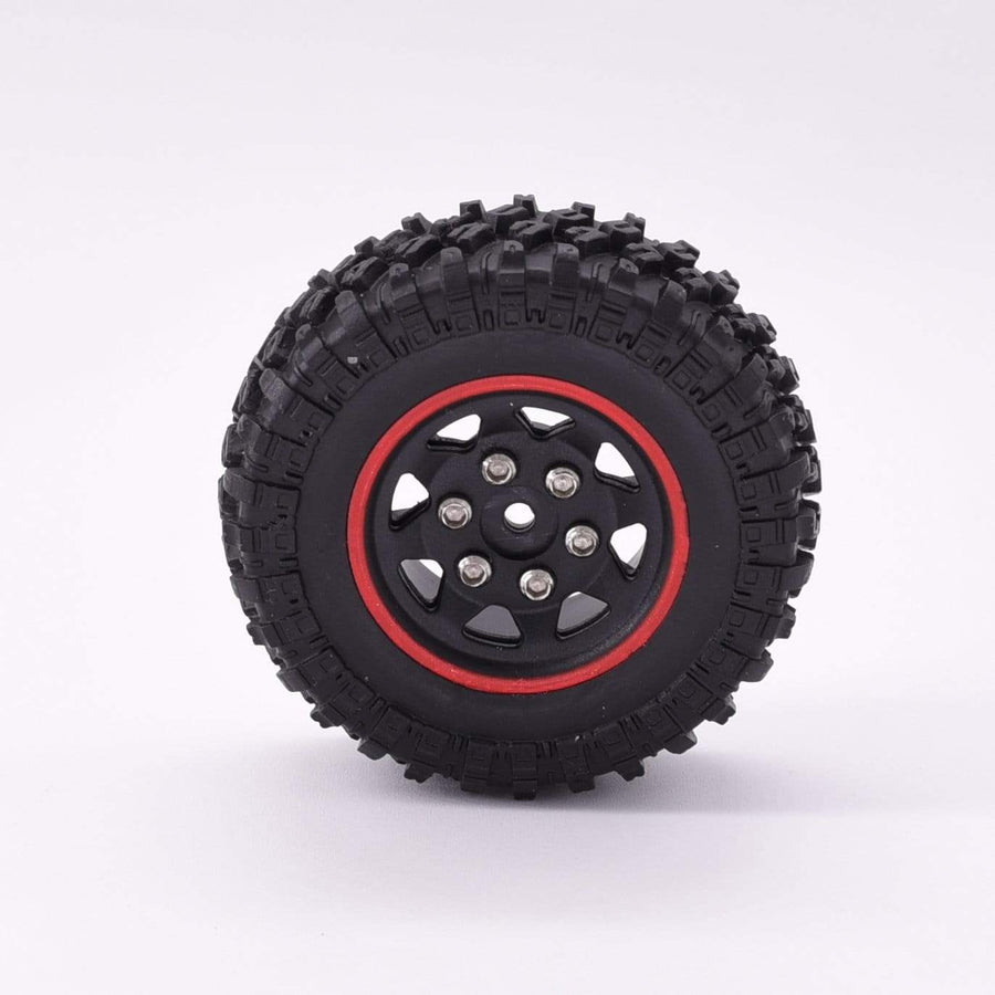 Hobby Details Axial SCX24 1.0'' Quality Mini Plastic Wheel&Tire Set 4pcs/set Dia 49mm, Width 18mm Red - HeliDirect