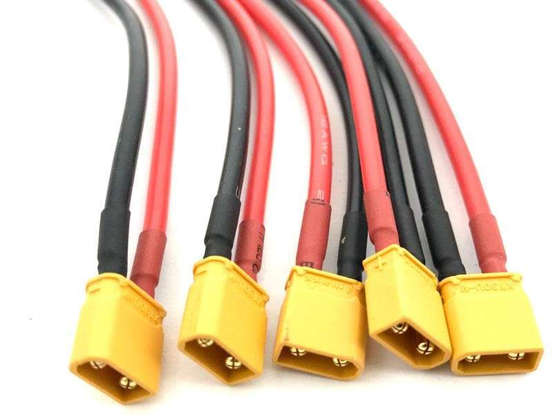 XT30 Pigtail MALE Connector with 12cm 18AWG Silicon Wire (5pcs) - HeliDirect