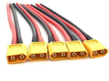 XT60 Pigtail MALE Connector with 12cm 14AWG Silicon Wire (5pcs) - HeliDirect