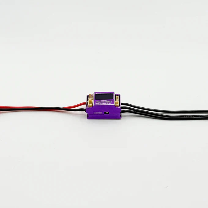 FURITEK MICROBOOST 2S LiPo 25A/50A Brushless ESC for 1/24 & 1/28 Drift/Race Cars - Sensored/Sensorless, Purple Color with LCD Display, Solderable and Wire Replaceable