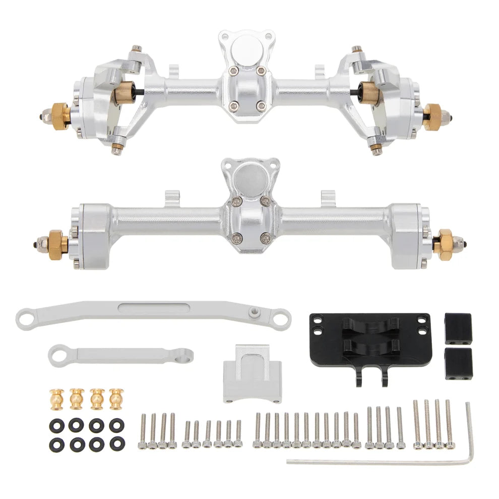 MEUS RACING 1/24 Scale Aluminum Alloy Axles Front and Rear Portal Axle Housing Assembly w/New C Knuckle for Axial SCX24 90081 C10 Jeep Upgrade Parts - SILVER