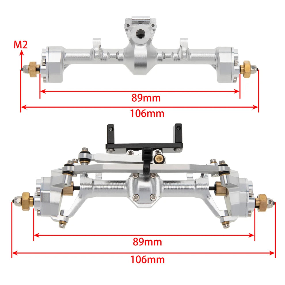 MEUS RACING 1/24 Scale Aluminum Alloy Axles Front and Rear Portal Axle Housing Assembly w/New C Knuckle for Axial SCX24 90081 C10 Jeep Upgrade Parts - SILVER