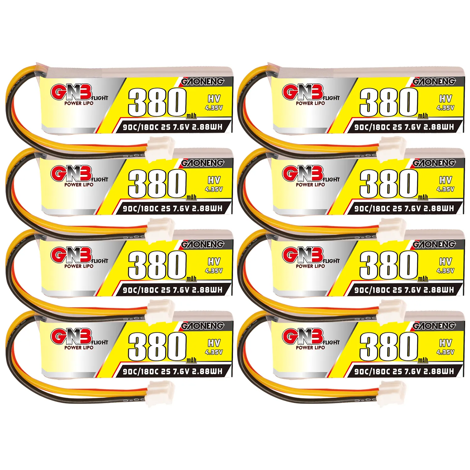 GAONENG GNB LiHV 2S 7.6V 380mAh 90C LiPo Battery PH2.0 3Pin Connector