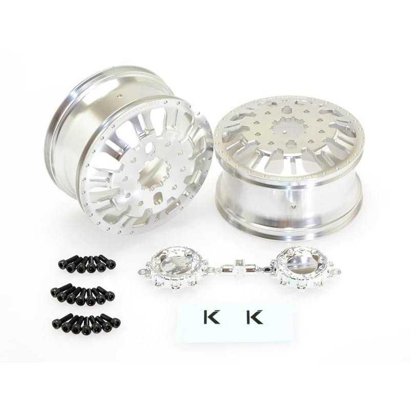 CKD0651 KG1 KD004 CNC Aluminum FRONT Dually Wheel (SILVER anodize, 2pcs, w/cap and decal, screws) - HeliDirect