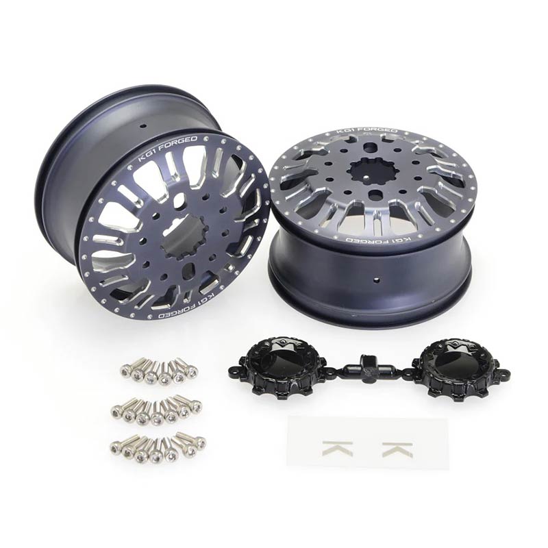 CKD0657 KG1 KD004 CNC Aluminum FRONT Wheel (GUNMETAL anodize, 2pcs, w/cap and decal, screws) - HeliDirect